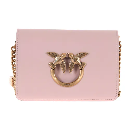 PINKO Click Series Cow Leather Crossbody Bag, Shoulder Bag Regular Women's Flesh Pink