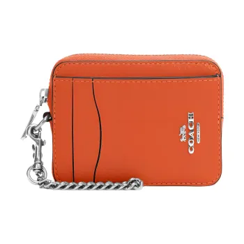 COACH Card Case Pebbled Leather Coin Purse Wallets Card Holders Mini Women's Orange