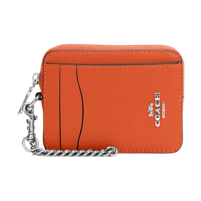 COACH Card Case Pebbled Leather Coin Purse Wallets Card Holders Mini Women's Orange-0