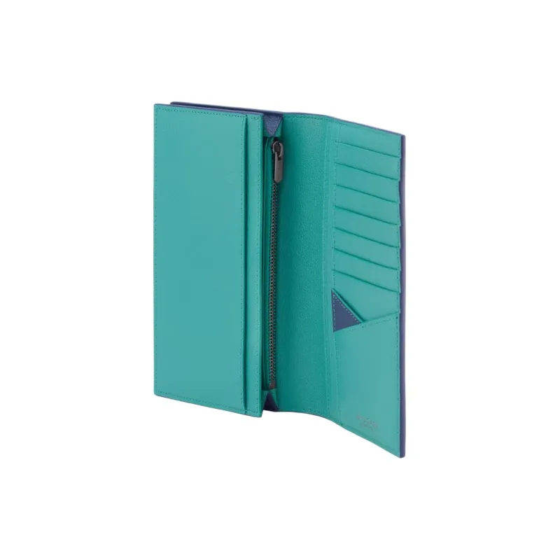 BVLGARI Calfskin Wallet Tubas Men's Blue & Green-2
