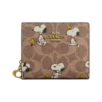 COACH PEANUTS Snoopy, Collaboration Snap Wallet Coated Canvas Wallet Mini Women's Brown