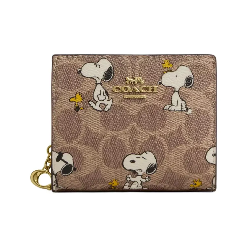 COACH PEANUTS Snoopy, Collaboration Snap Wallet Coated Canvas Wallet Mini Women's Brown-0