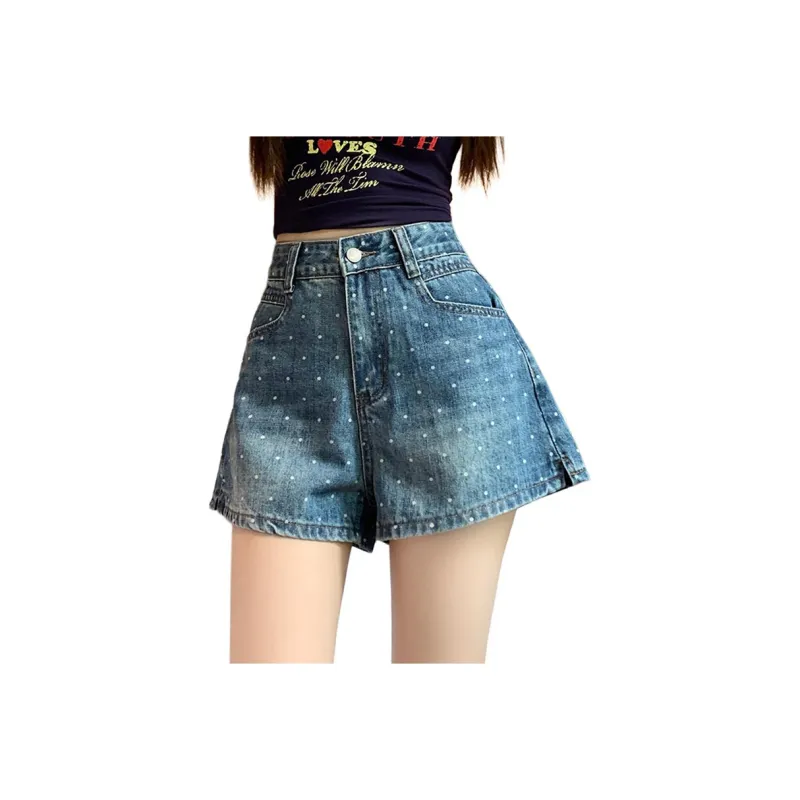 Garbege Denim Shorts Women's Blue Polka Dot Hot Pants-0