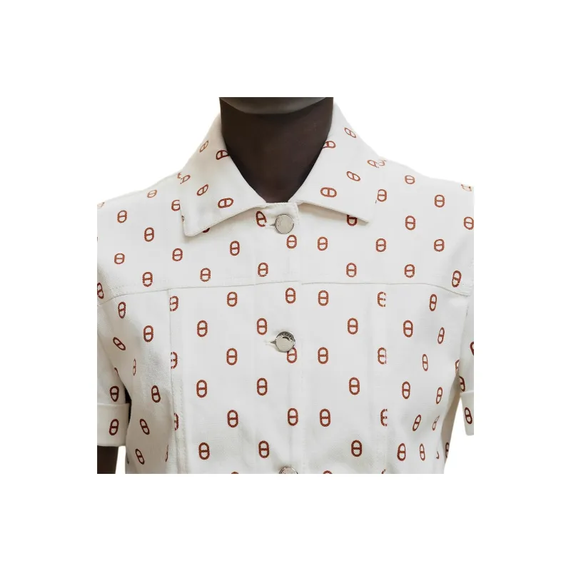 HERMES Short Sleeved Dress Women's White-3