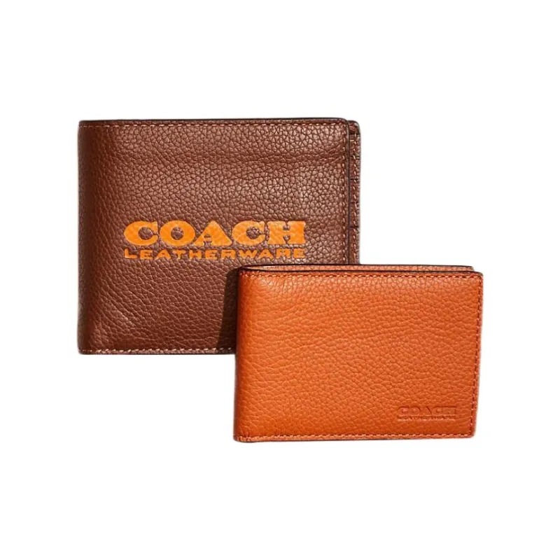 COACH 3 IN 1 Wallet Polished Pebbled Leather Card Holder Wallet Unisex Canyon Red-1