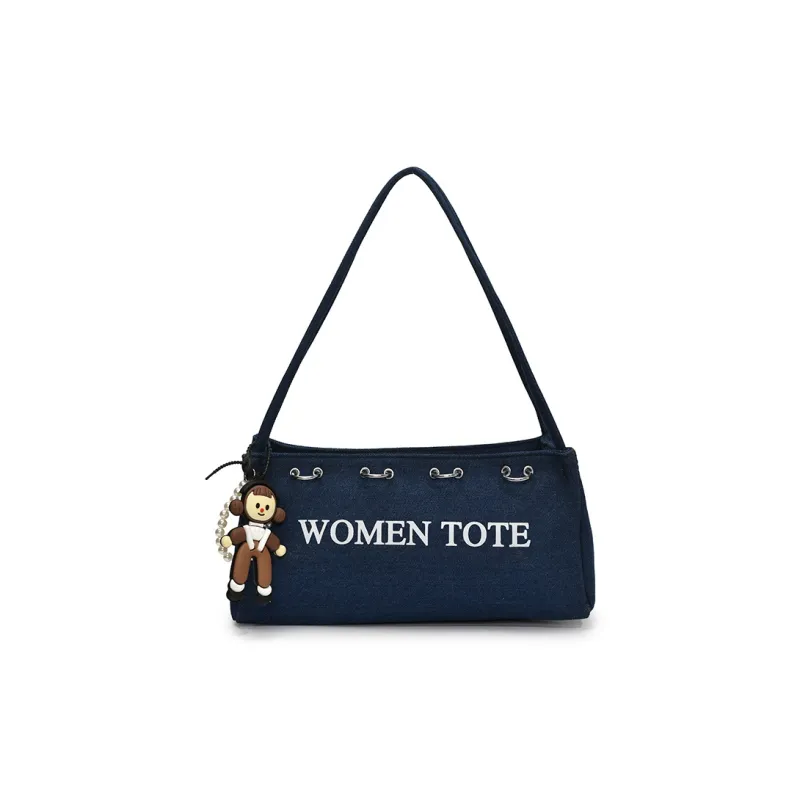 Meow In The Grass Denim One Shoulder Handbag Women's Multicolor-0