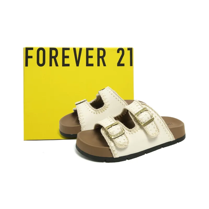 FOREVER 21 Quiet Slip Resistant Odor Resistant Abrasion Resistant Slide Slippers Women's White-5