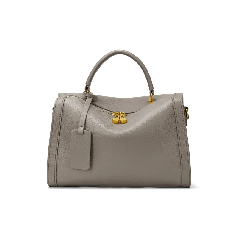 ROBERTA DI CAMERINO Cow Leather Shoulder Bag, Crossbody Bag, Handbag Women's Classic Black/Elephant Gray-5
