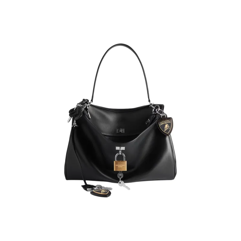 Balenciaga Automobili Lamborghini Collaboration Rodeo Calfskin Shoulder Bag, Crossbody Bag, Handbag Tubas Men's Black-0