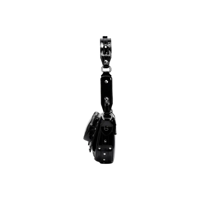 By Far Patent Leather Cow Leather Handbag Shoulder Bag Women's Black-3