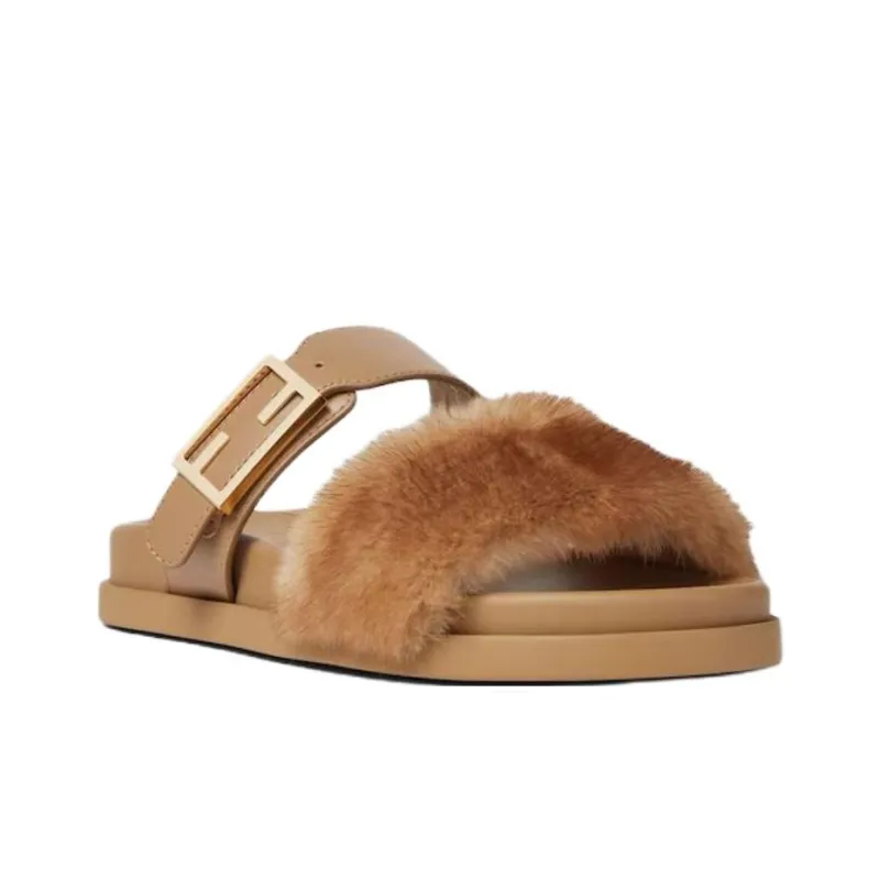 FENDI Feel Slide Slippers Women's Brown-2