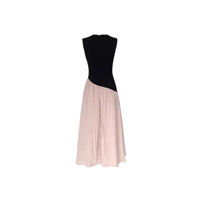 SNZX Sleeveless Dresses Women's Black Pink Color Block Dress-1