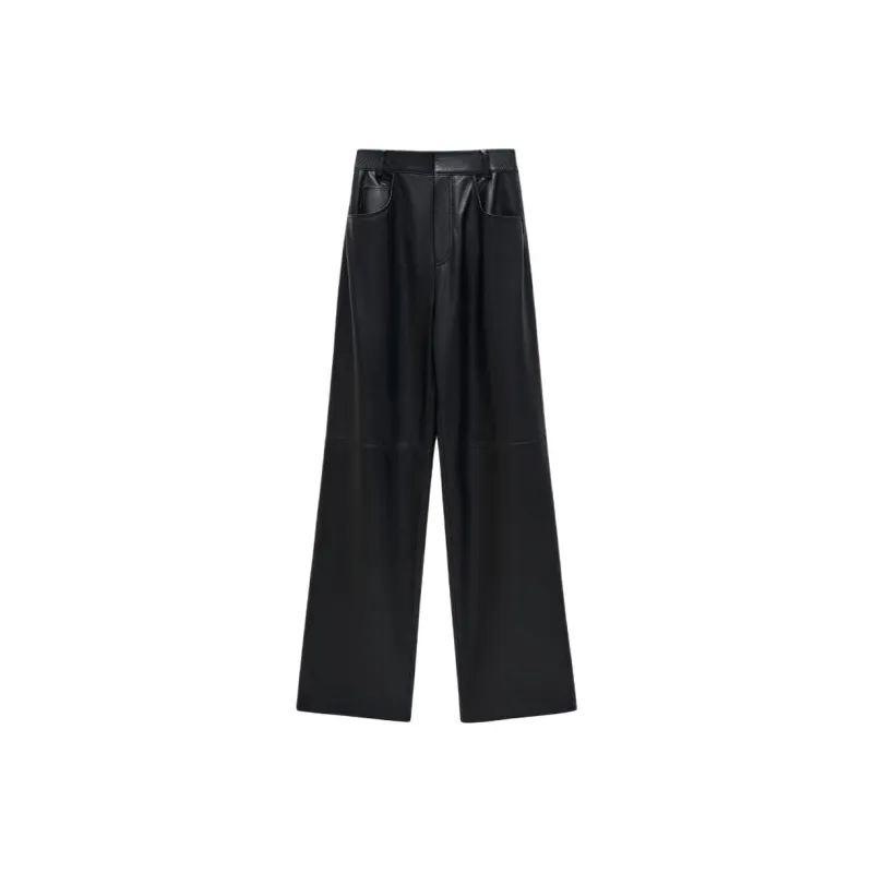 INSUN Leather Pants Women's Black-0