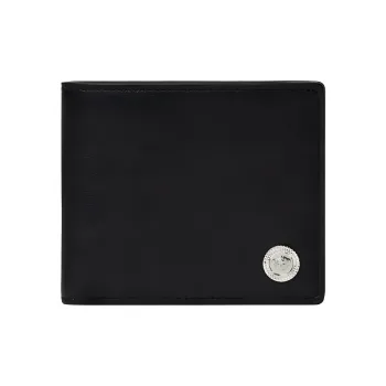 VERSACE MEDUSA BIGGIE Series Smooth Finish Leather Cow Leather Patchwork Wallet Men's Black & Silver