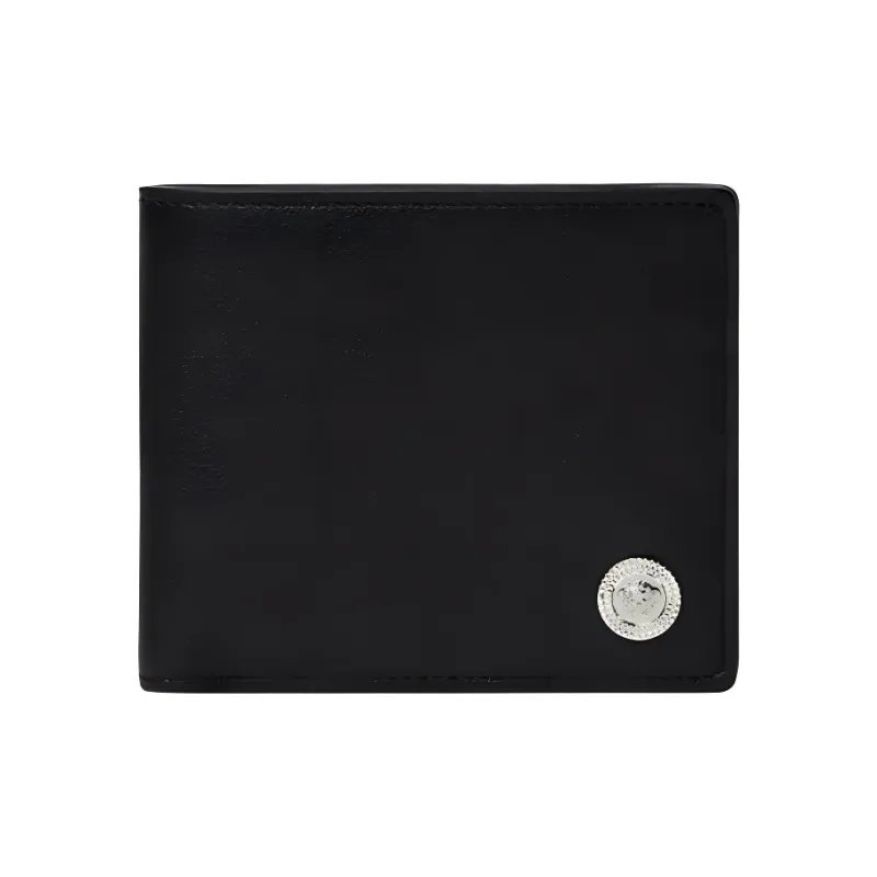 VERSACE MEDUSA BIGGIE Series Smooth Finish Leather Cow Leather Patchwork Wallet Men's Black & Silver-0