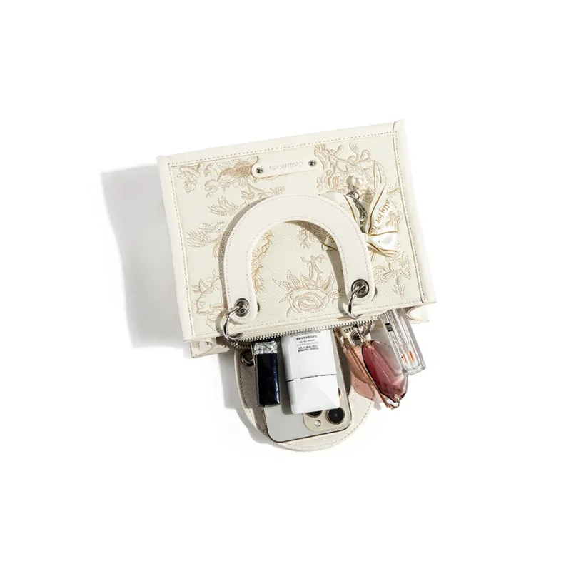 CentarlKatty PU Handbag Regular Women's Embroidery White & Gold-5