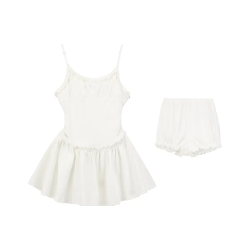 AYF Slip Dresses Women's White Camisole Dress Includes Leggings-1
