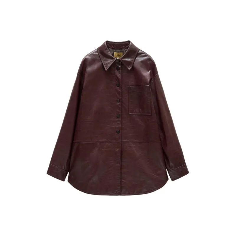 INSUN Leather Jackets Women's Burgundy-5