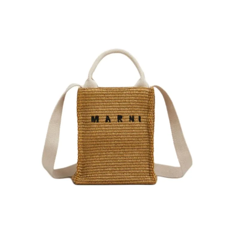MARNI Cotton Tote Bag, Shopping Bag, Handbag Mini Unisex Original Ochre-0