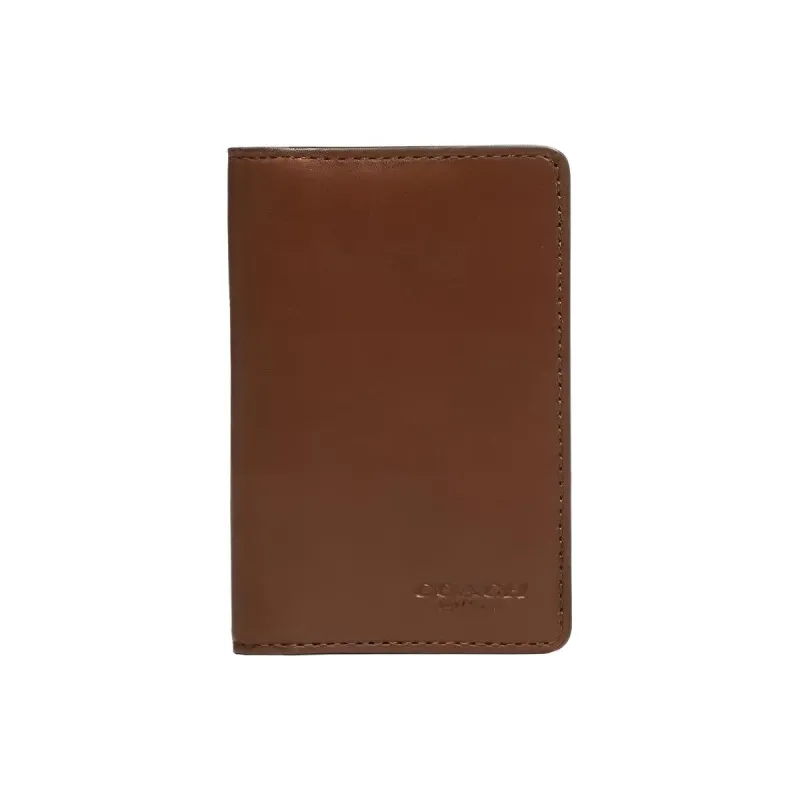 COACH Cow Leather Card Holder, Wallet Unisex Brown Red-0