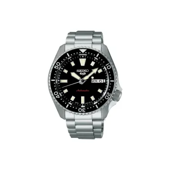 SEIKO Size 5 Sports Automatic Mechanical Movement Stainless Steel Watchband Watch 46mm Men's Watches Black Dial