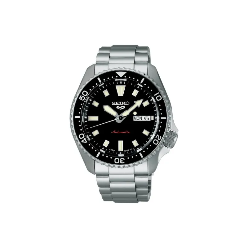 SEIKO Size 5 Sports Automatic Mechanical Movement Stainless Steel Watchband Watch 46mm Men's Watches Black Dial-0