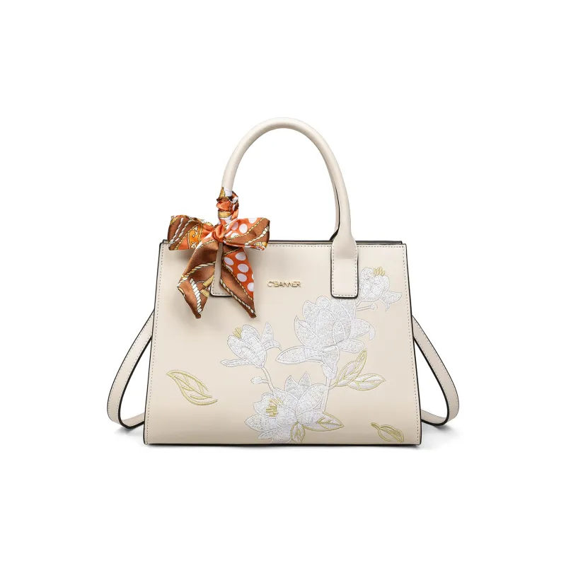 C°BANNER Cow Leather Tote Bag, Shopping Bag, Handbag Medium Size Women's Ecru-2