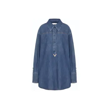 Valentino VGold Curved Hem Denim Shirt Dress