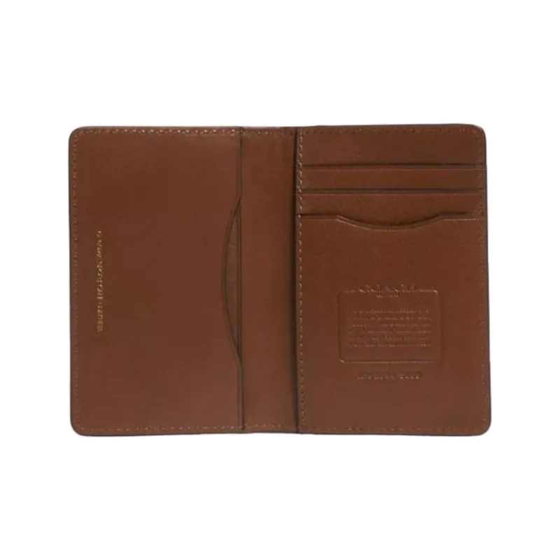 COACH Cow Leather Card Holder, Wallet Unisex Brown Red-1