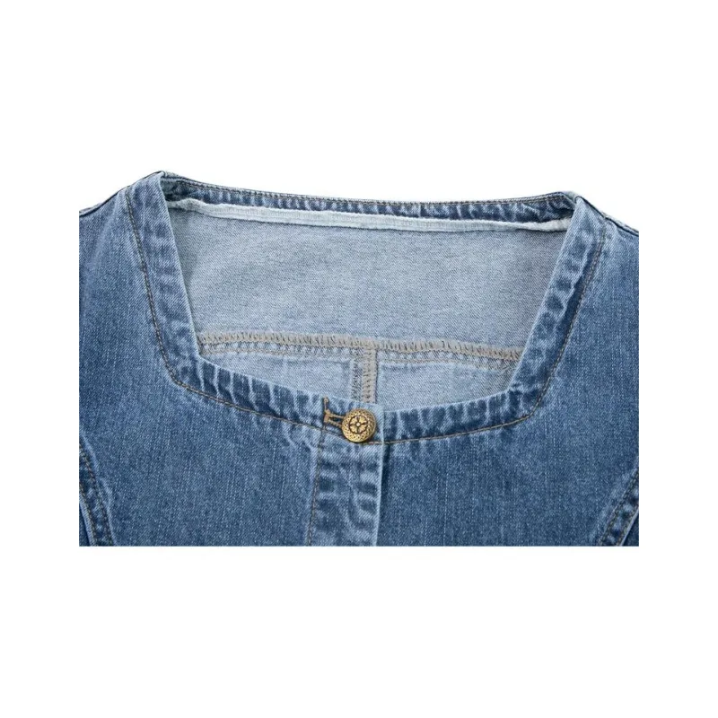 Mo Han Yi Mei Long Sleeved Dress Women's Denim Blue-0