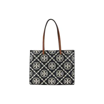 TORY BURCH T Monogram Contrast Embossed Tote Black/White