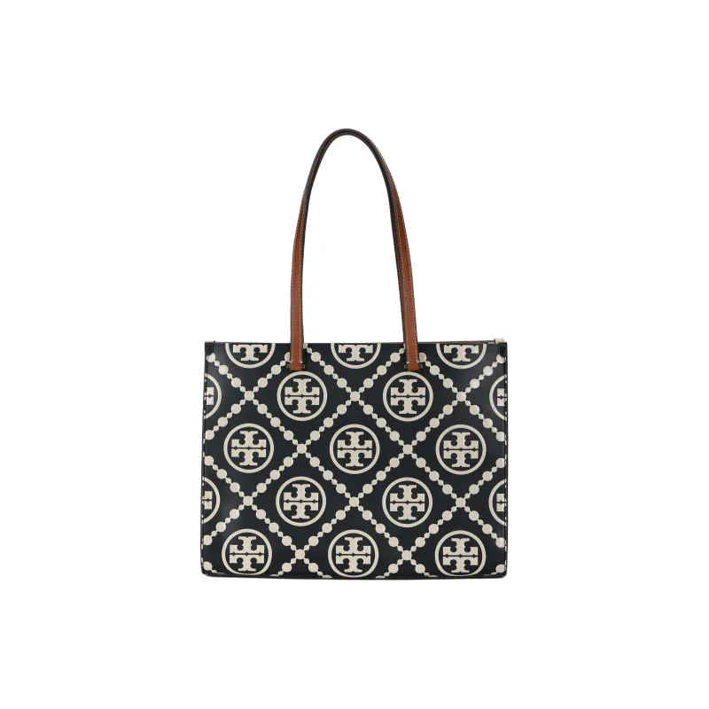TORY BURCH T Monogram Contrast Embossed Tote Black/White-0