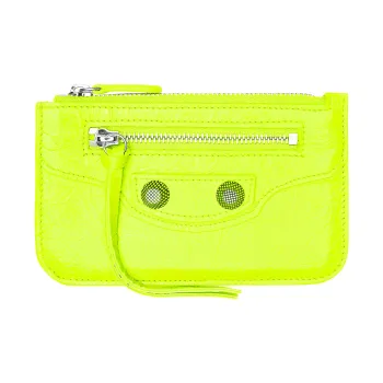 Balenciaga Le Cagole Fine-Grained Sheepskin Coin Purse Card Clip Card Holder Regular Women's Fluorescent Yellow