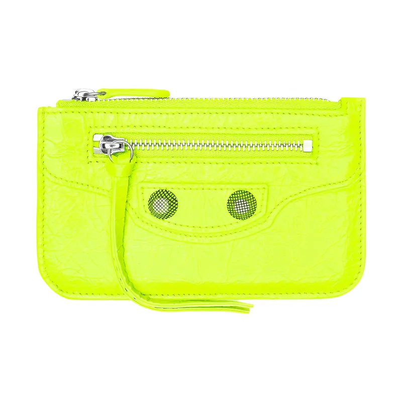 Balenciaga Le Cagole Fine-Grained Sheepskin Coin Purse Card Clip Card Holder Regular Women's Fluorescent Yellow-0