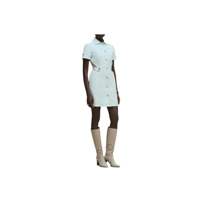HERMES FW25 Short Sleeved Dress Women's Brown Green-0