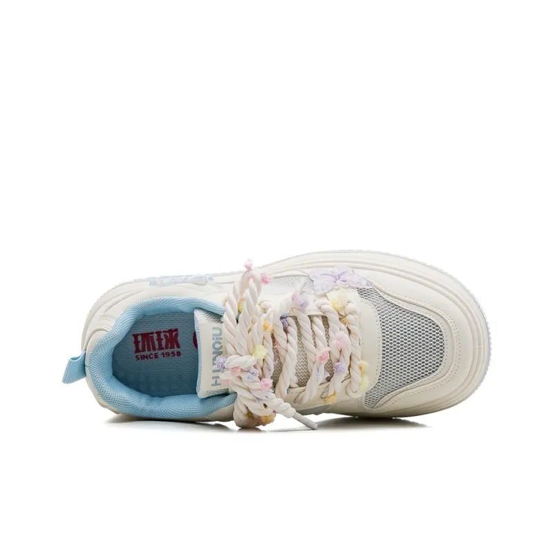 HUANQIU Slip Resistant Shock Absorbers With Abrasion Resistant Properties Low Top Skateboard Shoes Women's Beige Blue-2