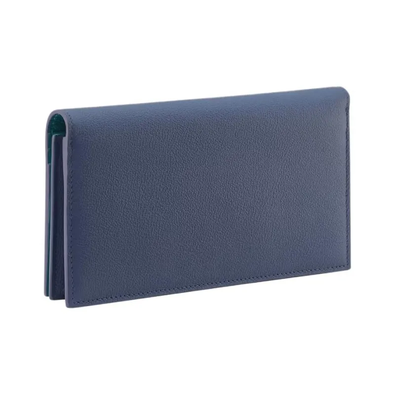 BVLGARI Calfskin Wallet Tubas Men's Blue & Green-1