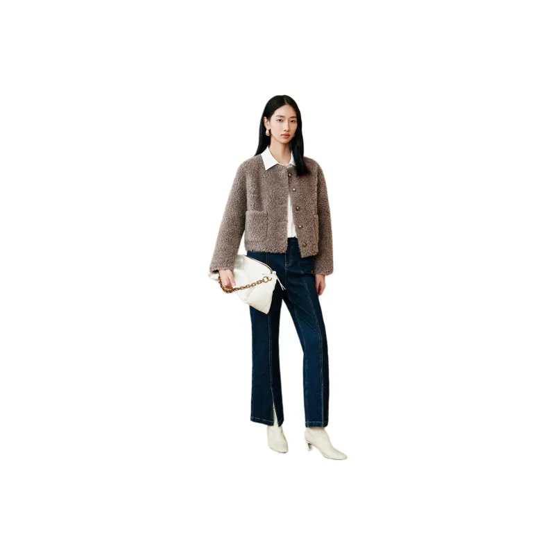 INSUN Cropped Coats Women's Gray-1