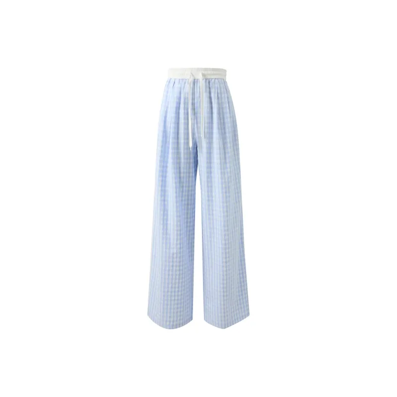 3COLOUR Casual Pants Women's Sky Blue Plaid-0
