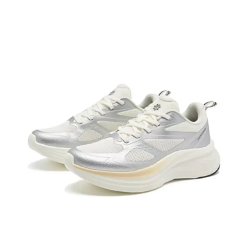 QIAODAN Anti Slip Wear Resistant Low Top Casual Sprint Running Shoes Women's White Silver-1