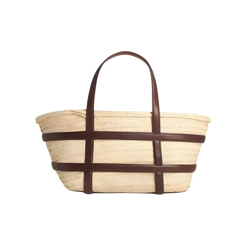TORY BURCH Ella Raffia Tote Handbag Women's Cream-2