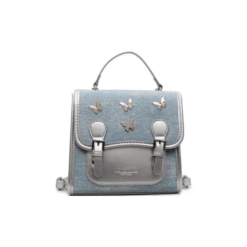 Meow In The Grass Denim Backpack Women's Multicolor-11