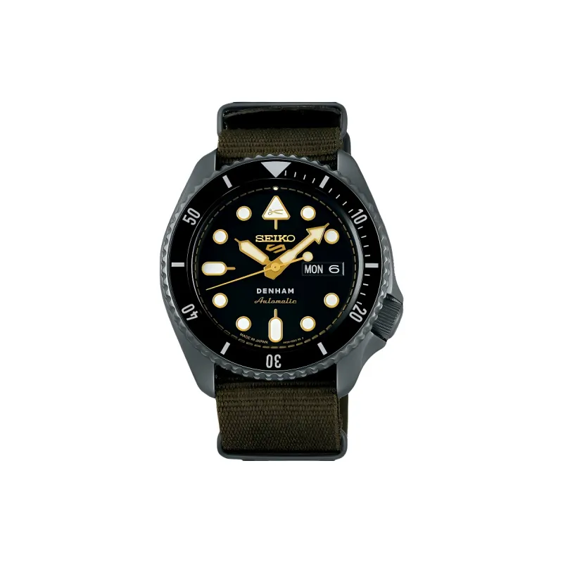 SEIKO Size 5 Sports Collection Automatic Mechanical Movement Nylon Strap Watch 42.5mm Men's Watches Black Dial-0