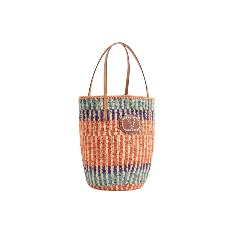 Valentino GARAVANI Raffia Tote Bag, Shopping Bag, Handbag Women's Orange & Multicolor-1
