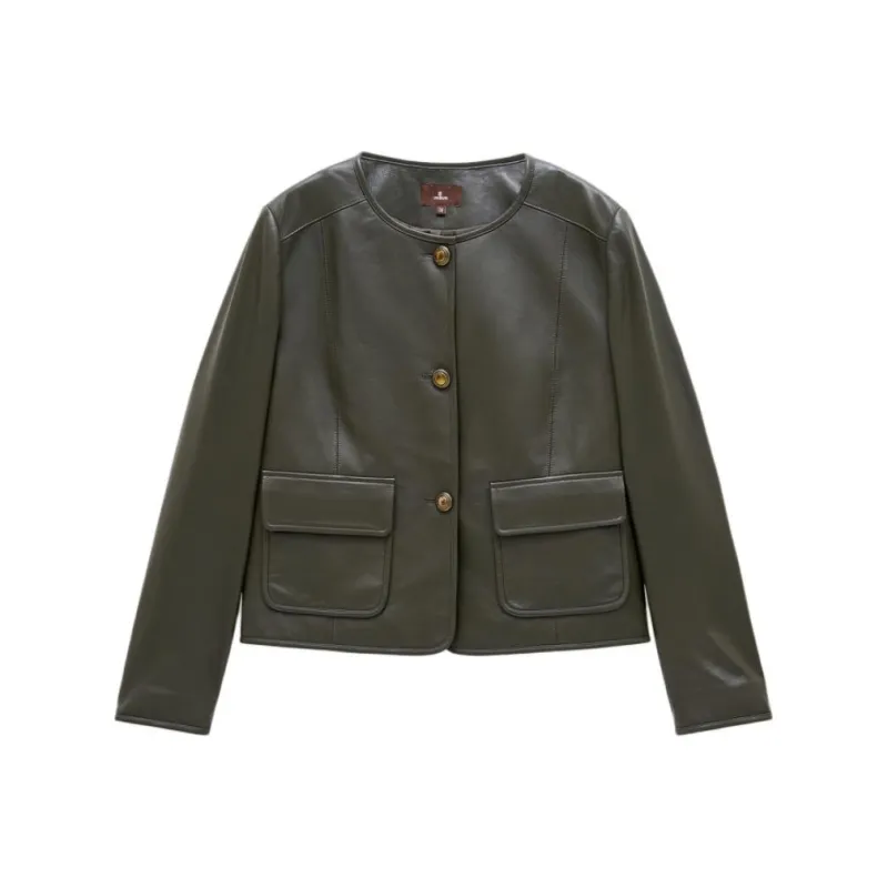 INSUN Leather Jackets Women's Olive Green-0