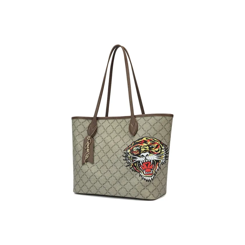Ed Hardy PVC Tote Handbag, Shoulder Bag Regular Women's Khaki-1