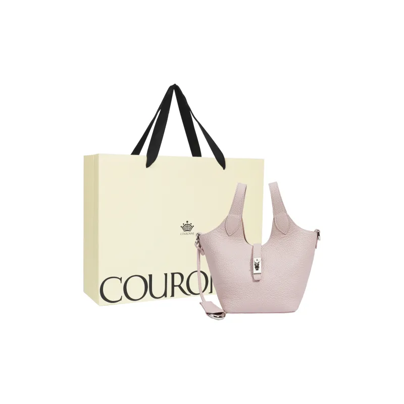COURONNE Top Grain Cow Leather Handbag Women's Light Gray/Milkshake Pink/Black/Chick Yellow-10