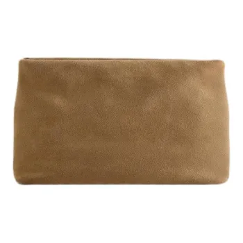 ZARA Cow Leather Clutch Medium Size Women's Brown