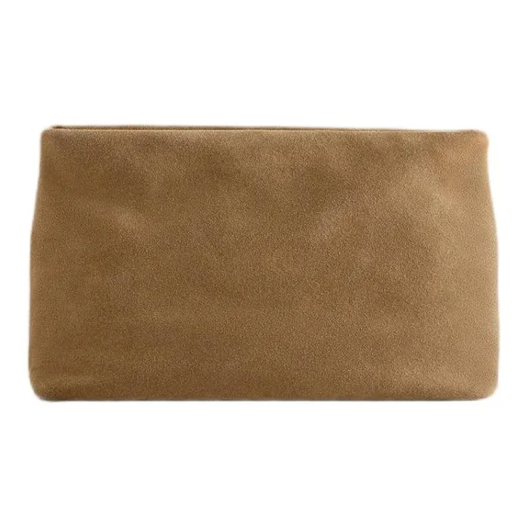 ZARA Cow Leather Clutch Medium Size Women's Brown-0