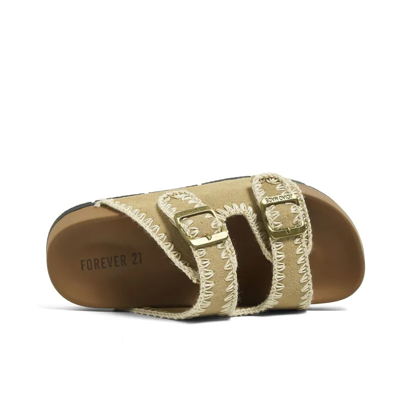 FOREVER 21 Quiet Slip Resistant Odor Resistant Abrasion Resistant Slide Slippers Women's Beige-3